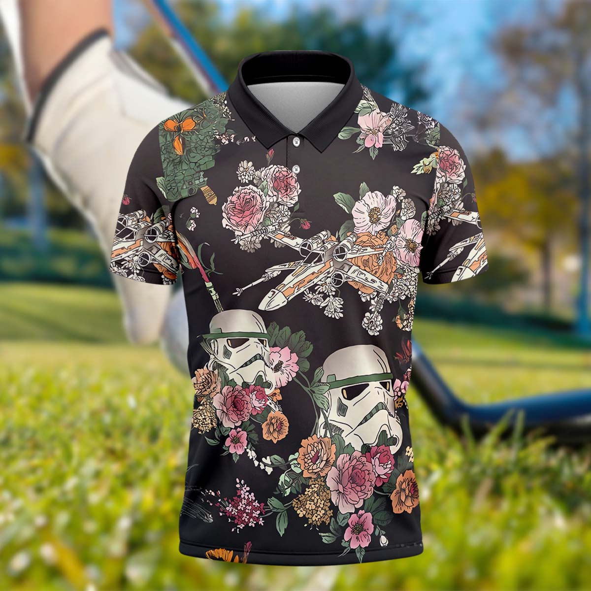 Floral Space Movie Men's Golf Polo Shirt, Golfing Apparel, Mens Golf Gift