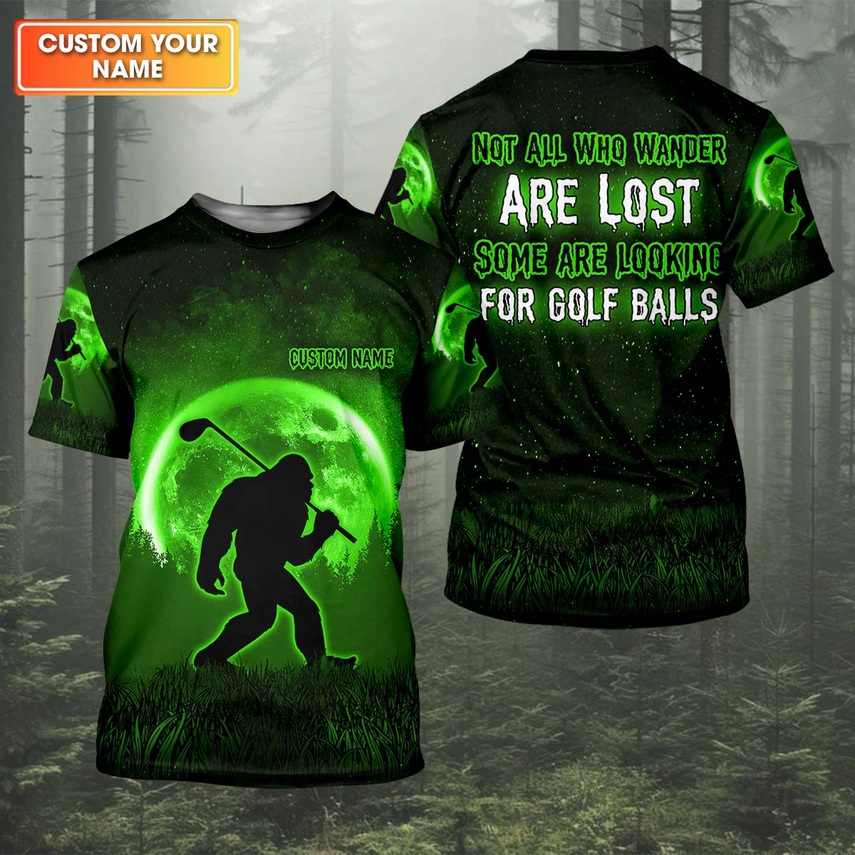 Not All Who Wander Are Lost Bigfoot Hawaiian Golf Shirt, Personalized Golf Shirt, Funny Golf Polo Shirt