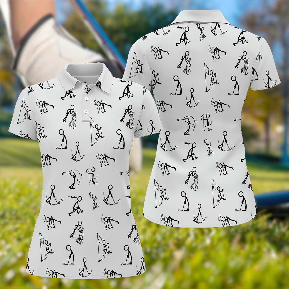 Funny Stick Figure Womens Golf Polo Shirt, Golfing Apparel, Womens Golf Gifts