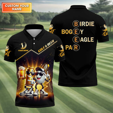 Golf And Beer Custom Men's Golf Polo Shirt, Funny Golf Apparel, Fun Golf Shirts For Men
