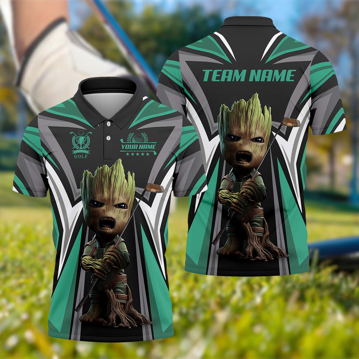 Angry BabyGroot Customize Golf Polo Shirt, Gift For Golfers, Golf Gift Ideas