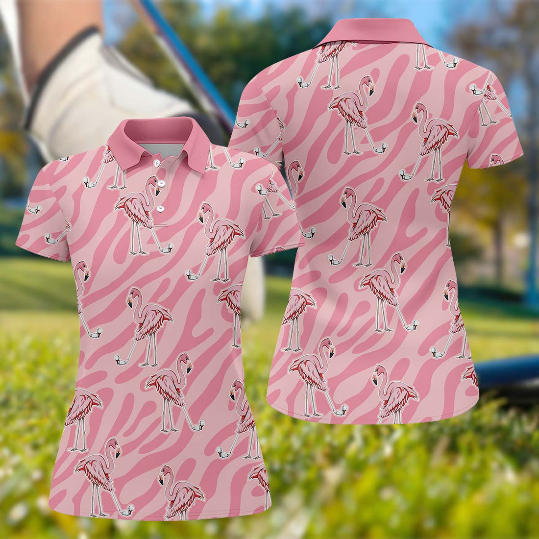 Pink Flamingo Women Golf Polo Shirt, Custom Ladies Golf Shirt, Womens Golf Gifts