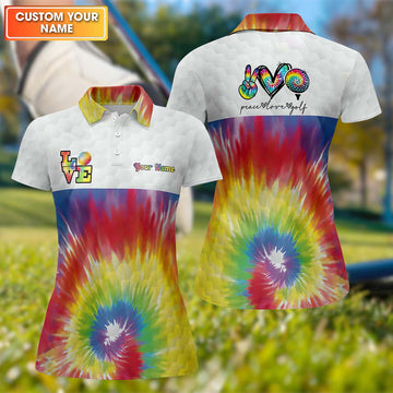 Peace Love Golf Tie Dye Custom Ladies Golf Shirt, Golfing Apparel, Womens Golf Gifts