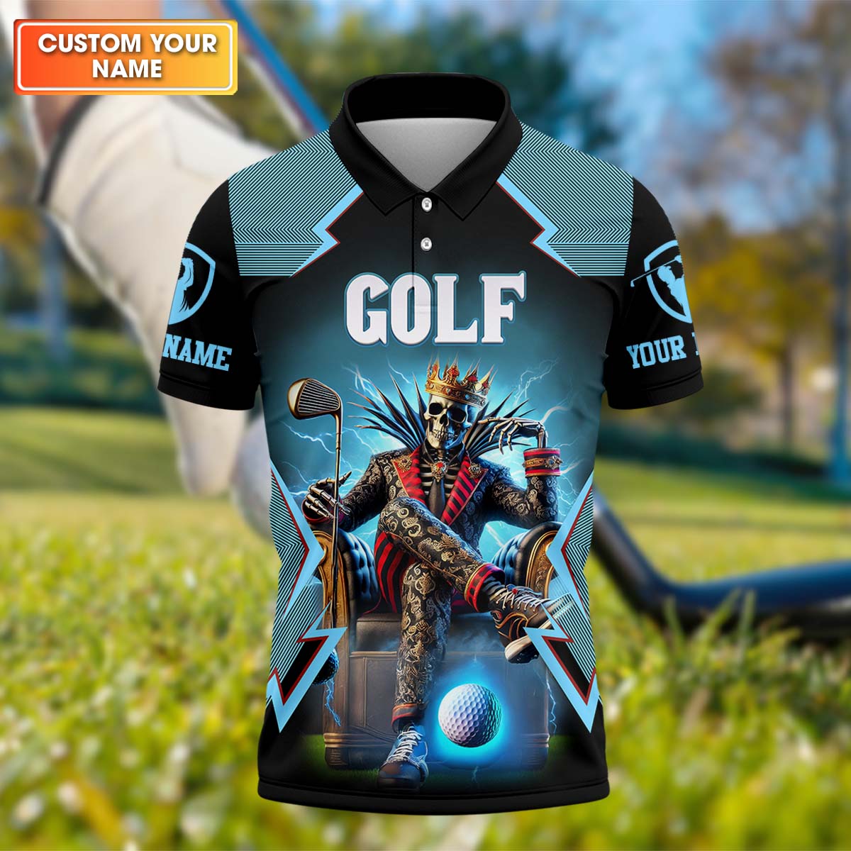 Skeleton King Custom Men's Golf Polo Shirt, Golfing Apparel, Gift For Golfers