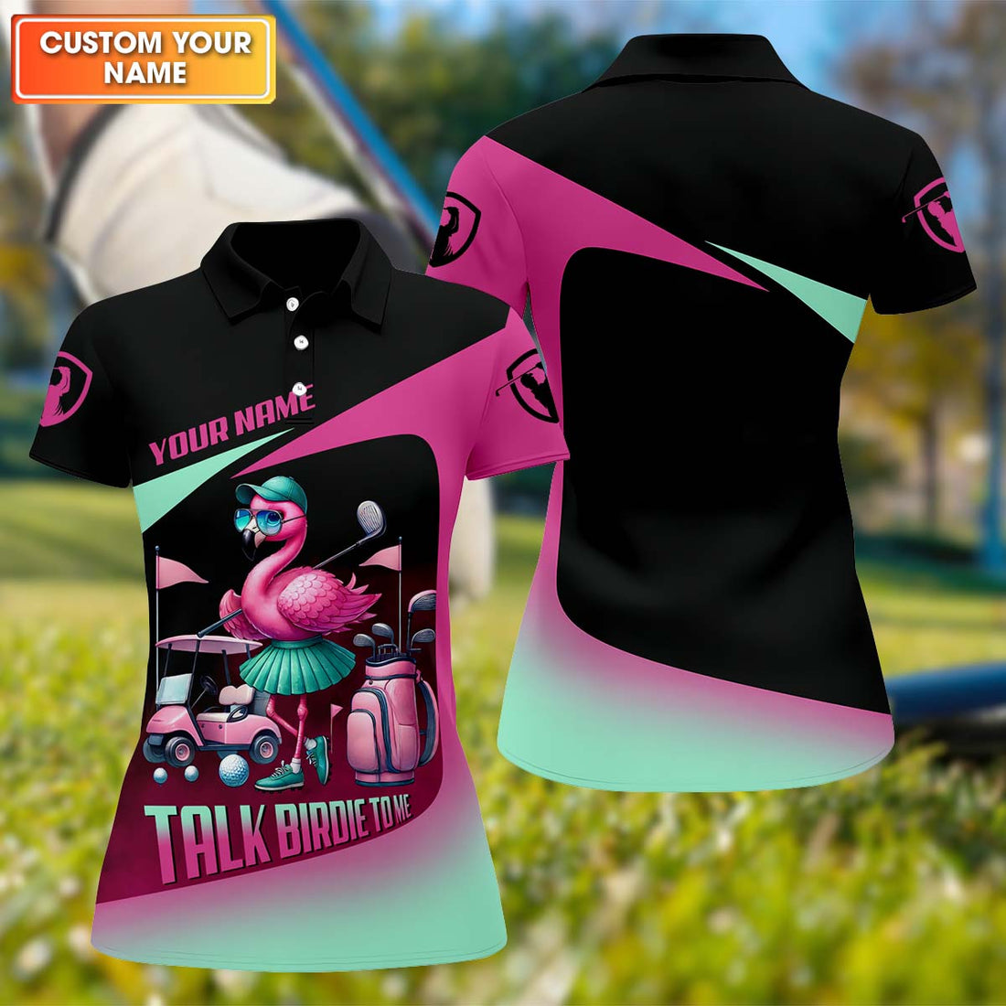 Talk Birdie To Me Custom Flamingo Womens Golf Polo Shirt, Funny Golf Shirt, Gift For Golfers