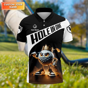 Hole In One Custom 3D Men's Golf Polo Shirt, Golfing Apparel, Mens Golf Gift