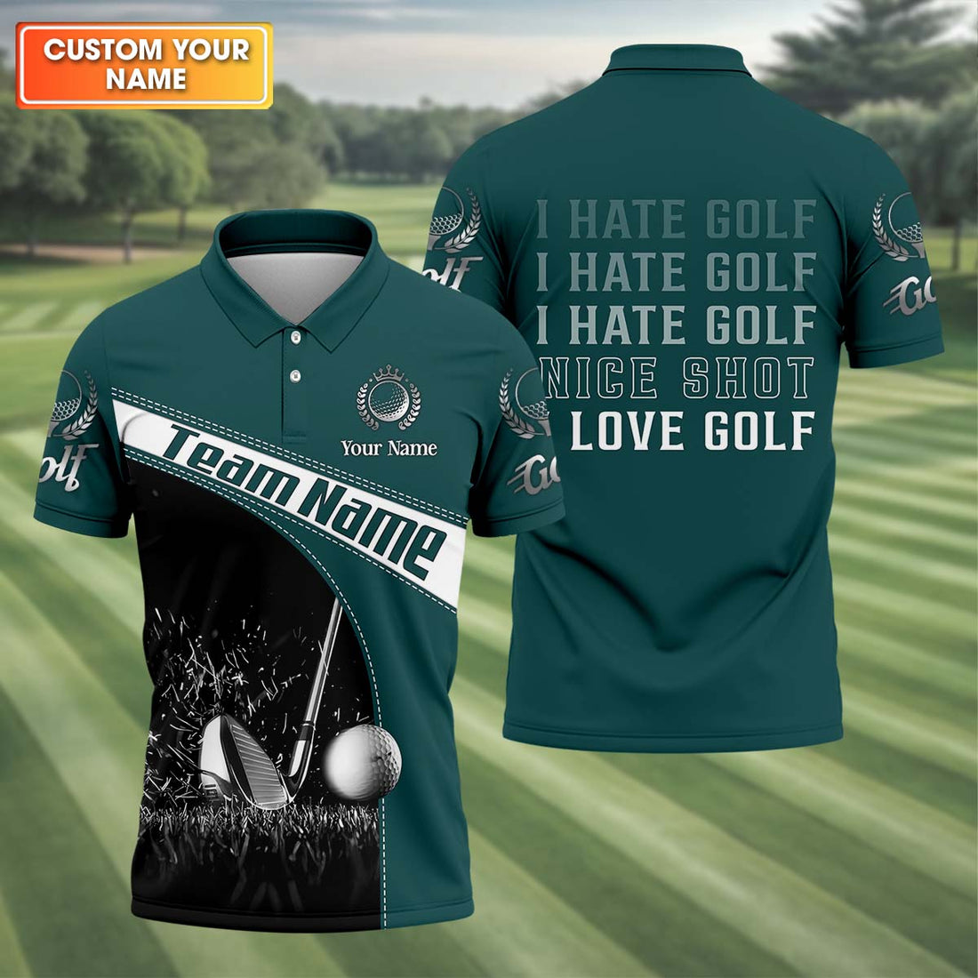 Love-Hate Custom Golf Polo Shirt, Golfing Apparel, Mens Golf Gift, Gifts For Golf Lovers