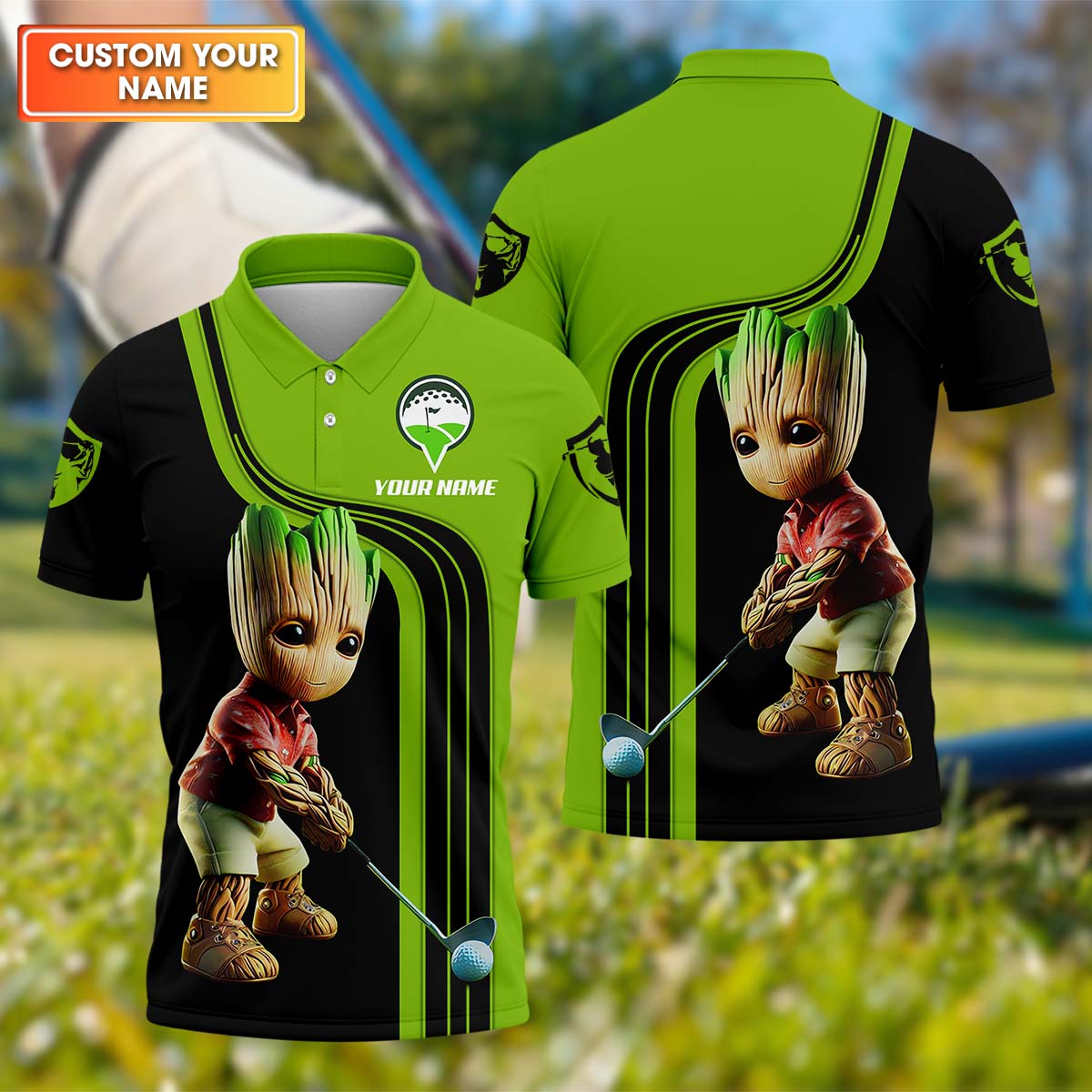 Custom Babygroot Men's Golf Polo Shirt, Funny Golf Shirt, Gift For Golfers