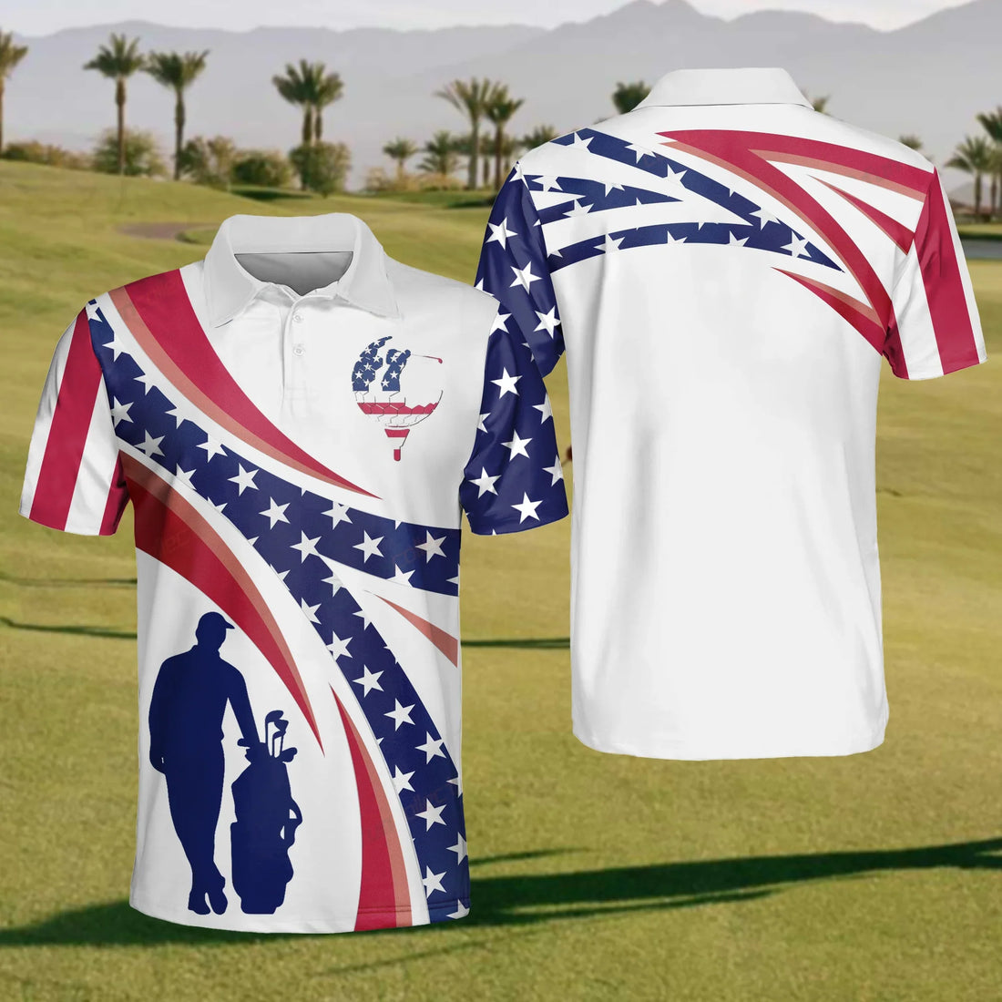 Red White And Blue Mens Golf Polo Shirt, Mens Golf Gift, Mens Golf Shirt