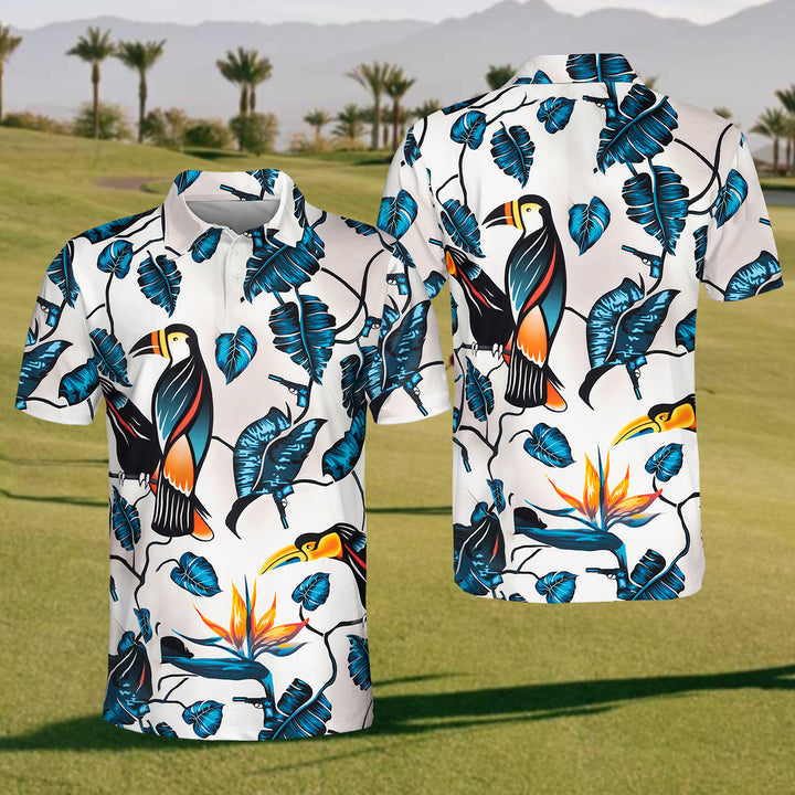 Bird Of Paradise Mens Golf Polo Shirt, Mens Golf Shirt, Gift For Golf Lovers