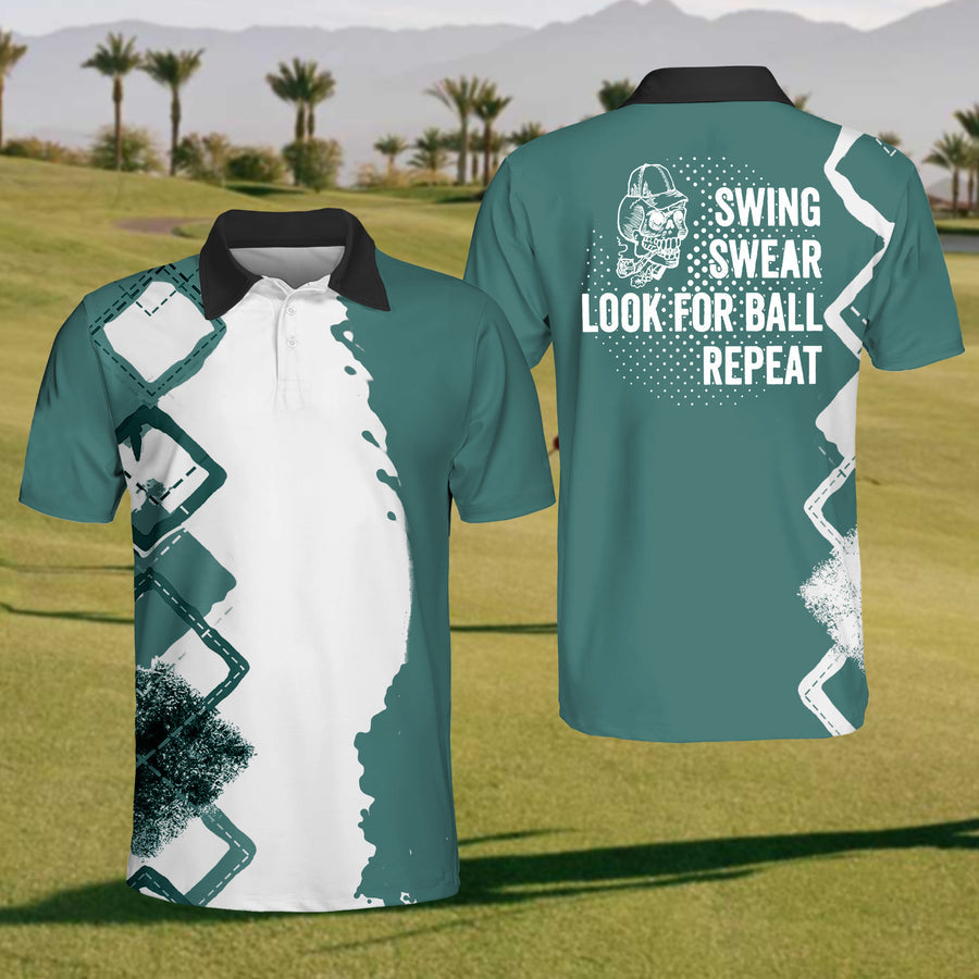 Swing, Swear, Looking For The Ball Men’s Golf Polo Shirt, Mens Goft Gift, Gift For Golf Lovers
