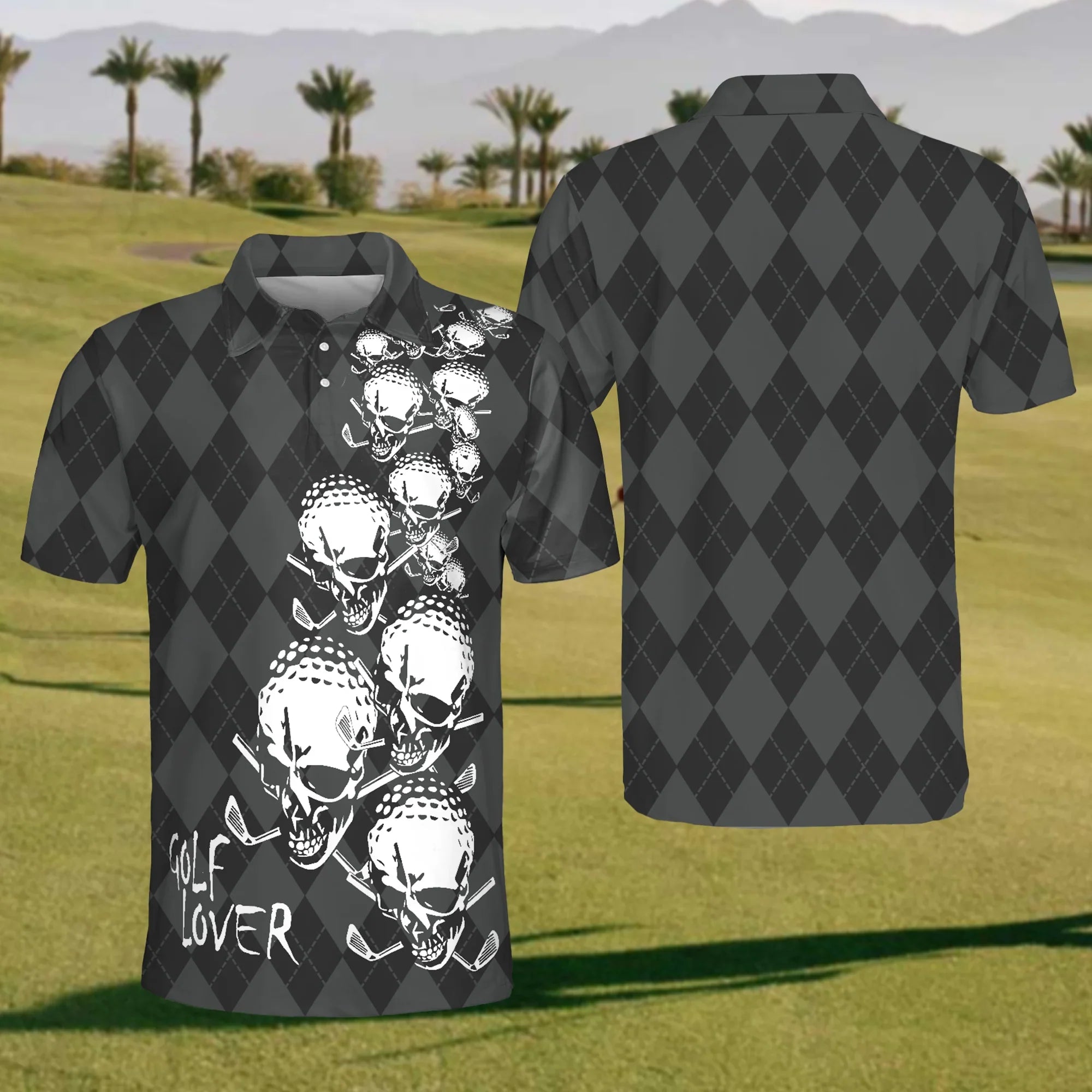 Golf Skull Mens Golf Polo Shirt, Mens Golf Shirt, Gift For Golf Lovers
