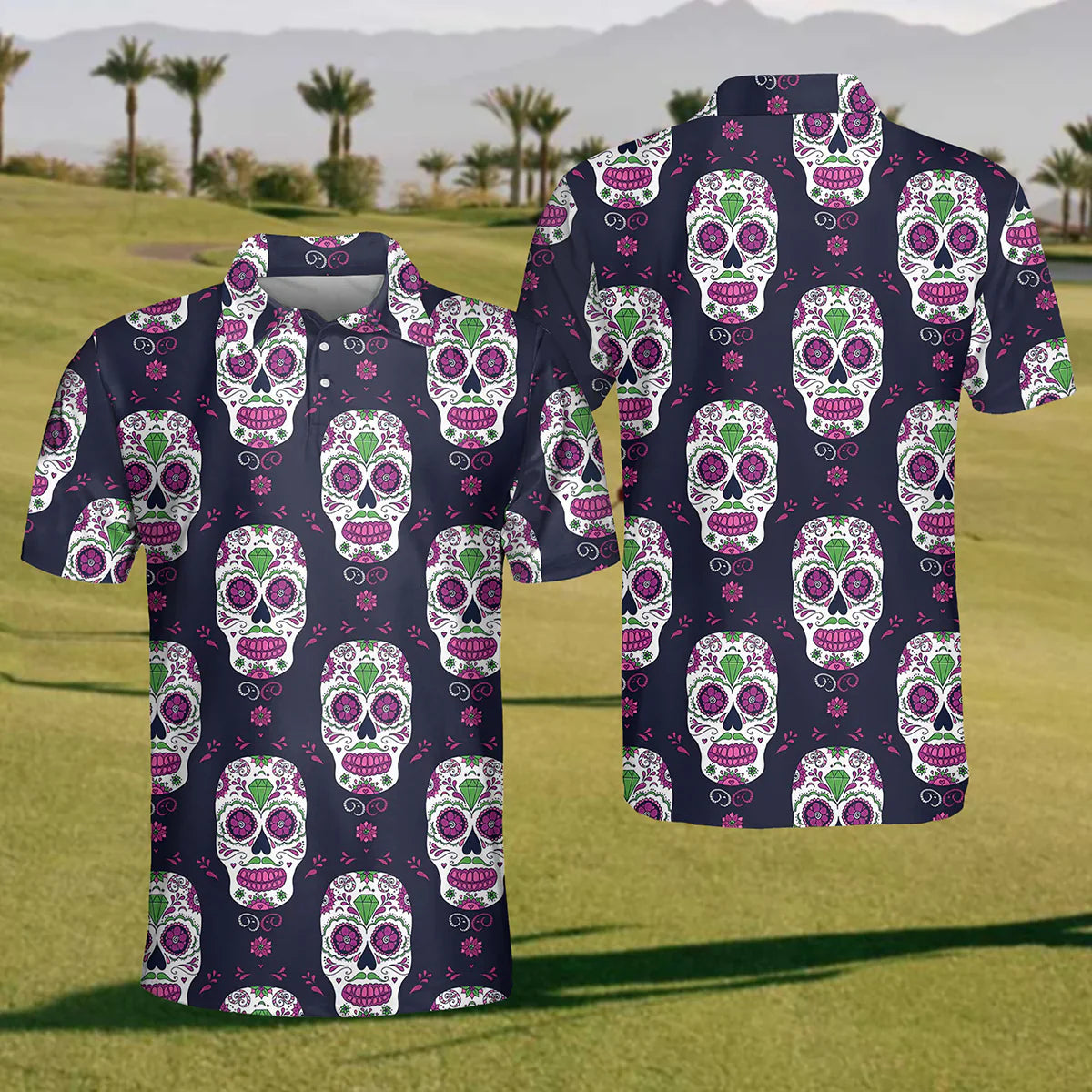 Day Of The Dead Mens Golf Polo Shirt, Mens Golf Gift, Mens Golf Shirt