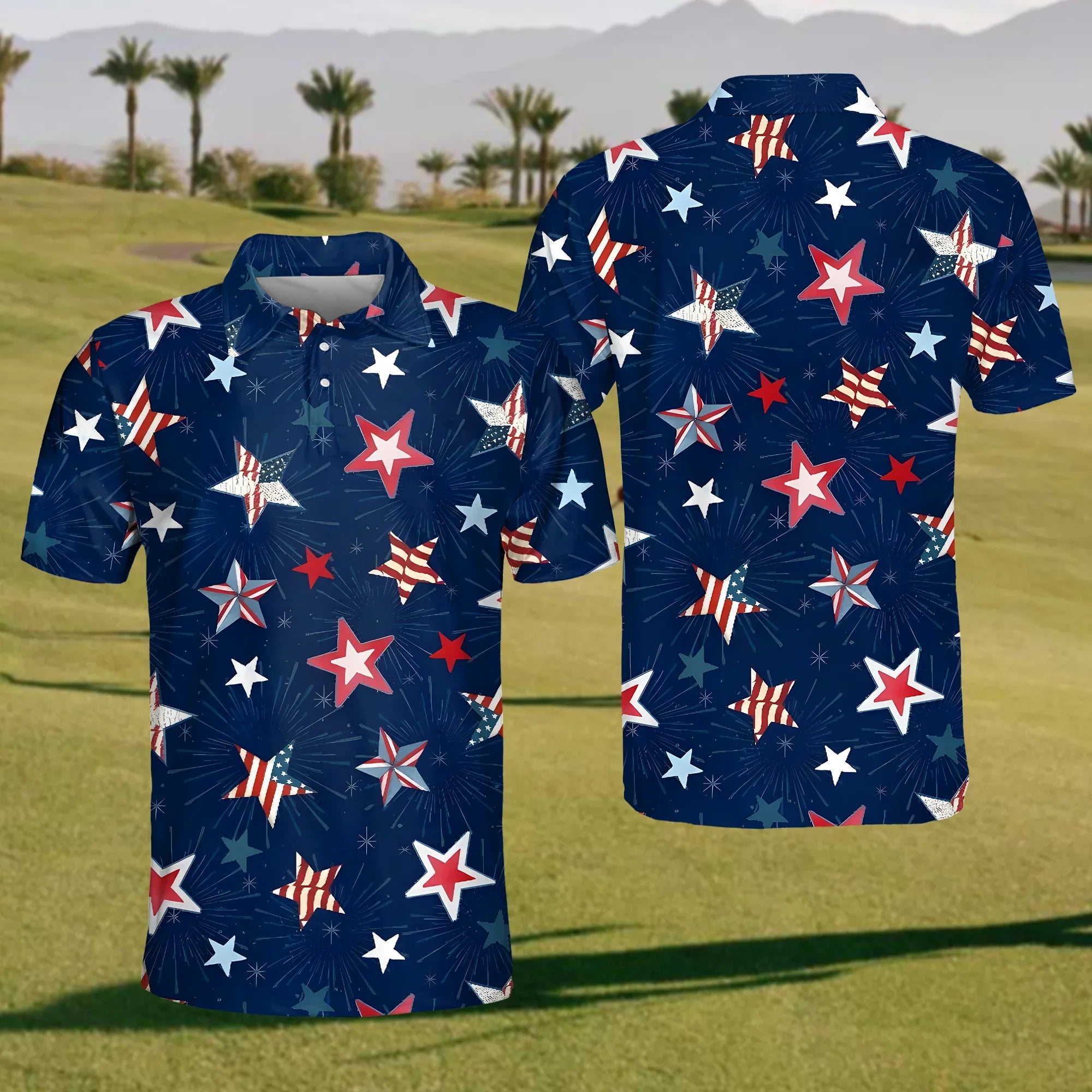 4th Of July Stars And Stripes Men's Golf Polo Shirt, Christmas Golf Gift, Fourth Of July Gift