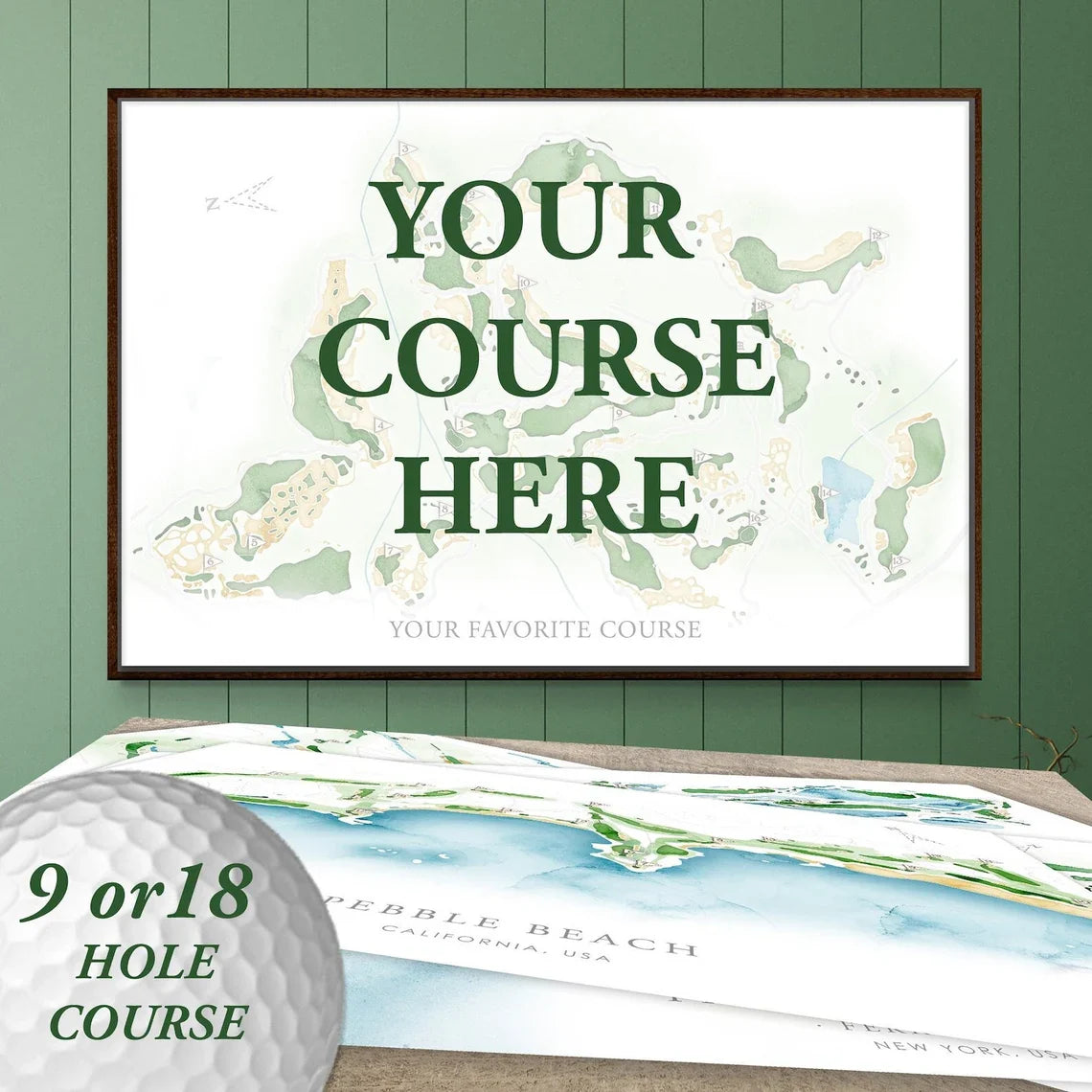 Pesonalized Golf Course Map Canvas, Golf Wall Art, Gift For Golfers