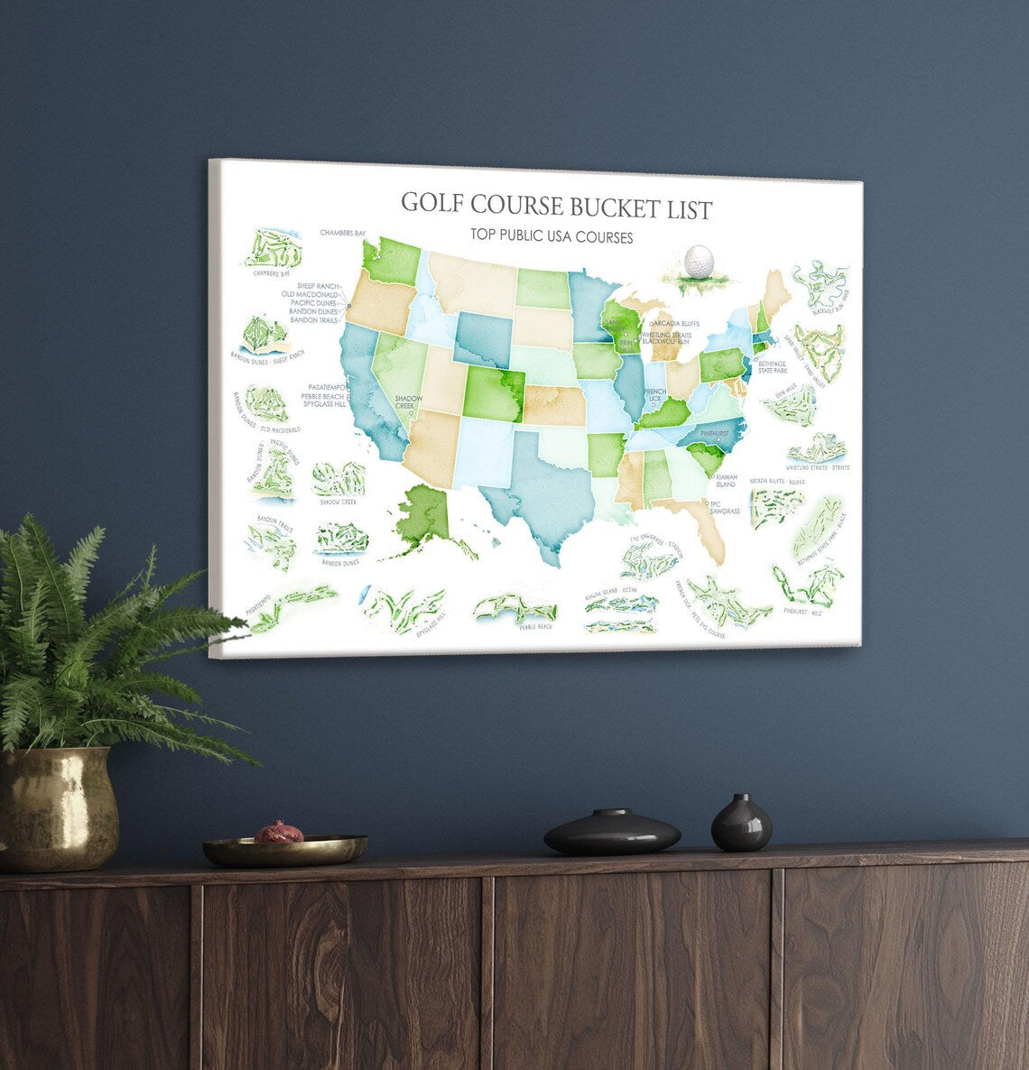 Golf Courses Bucket List Canvas, Golf Wall Art, Gift For Golfers