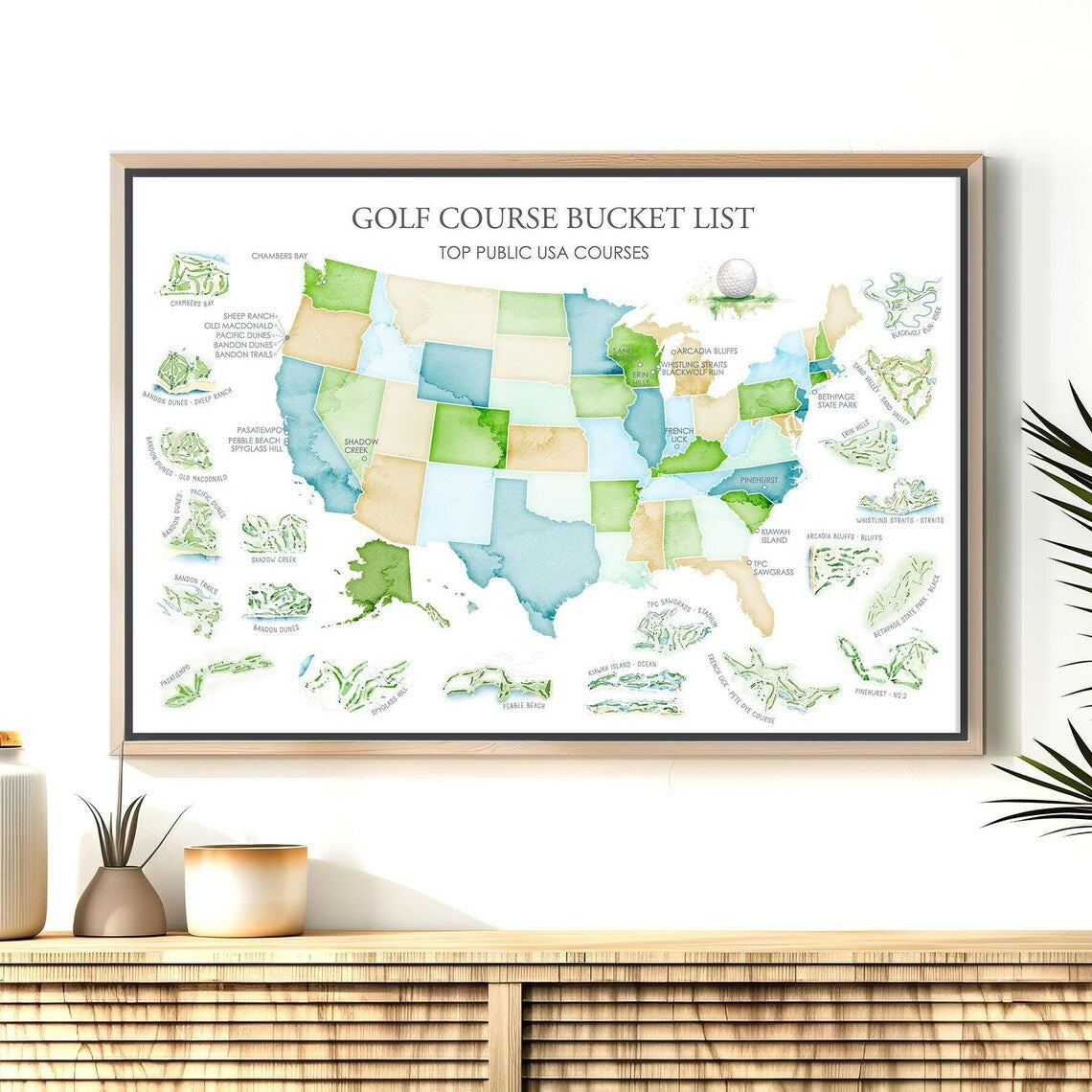 Golf Courses Bucket List Canvas, Golf Wall Art, Gift For Golfers