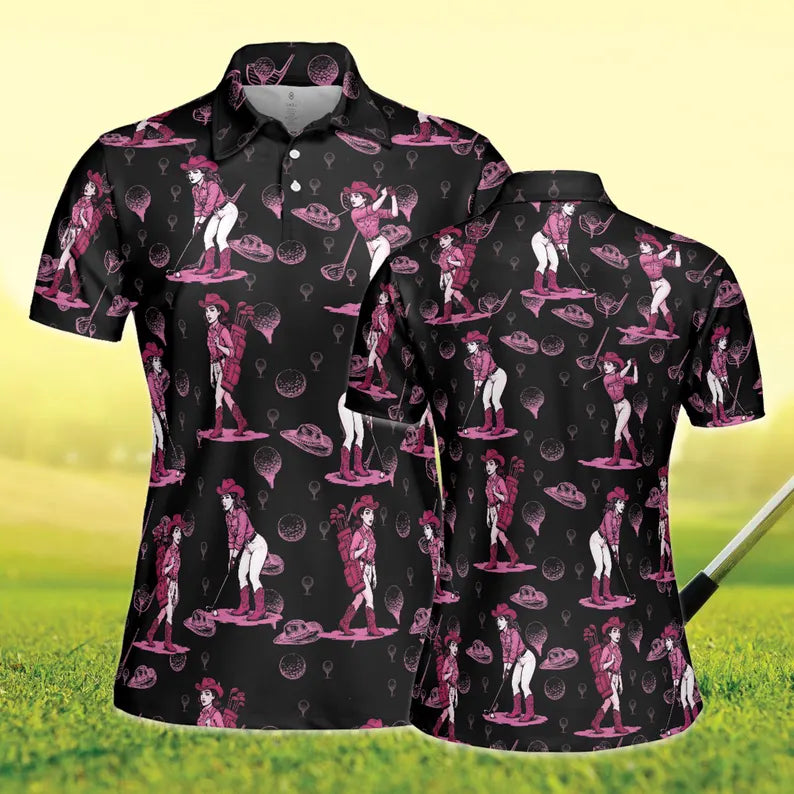 Cowgirl Golf Polo Ladies, Vintage Cowgirl Womens Golf Tops, Cowgirl Patterned Golf Shirts, Western Golf Shirts Women