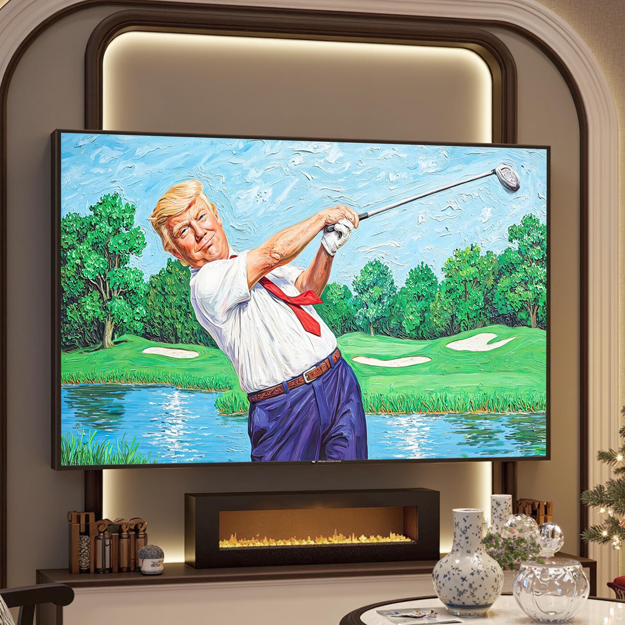 Funny Trump Play Golf Canvas Wall Art, Patriotic Golf Art, Gifts For Golf Lovers