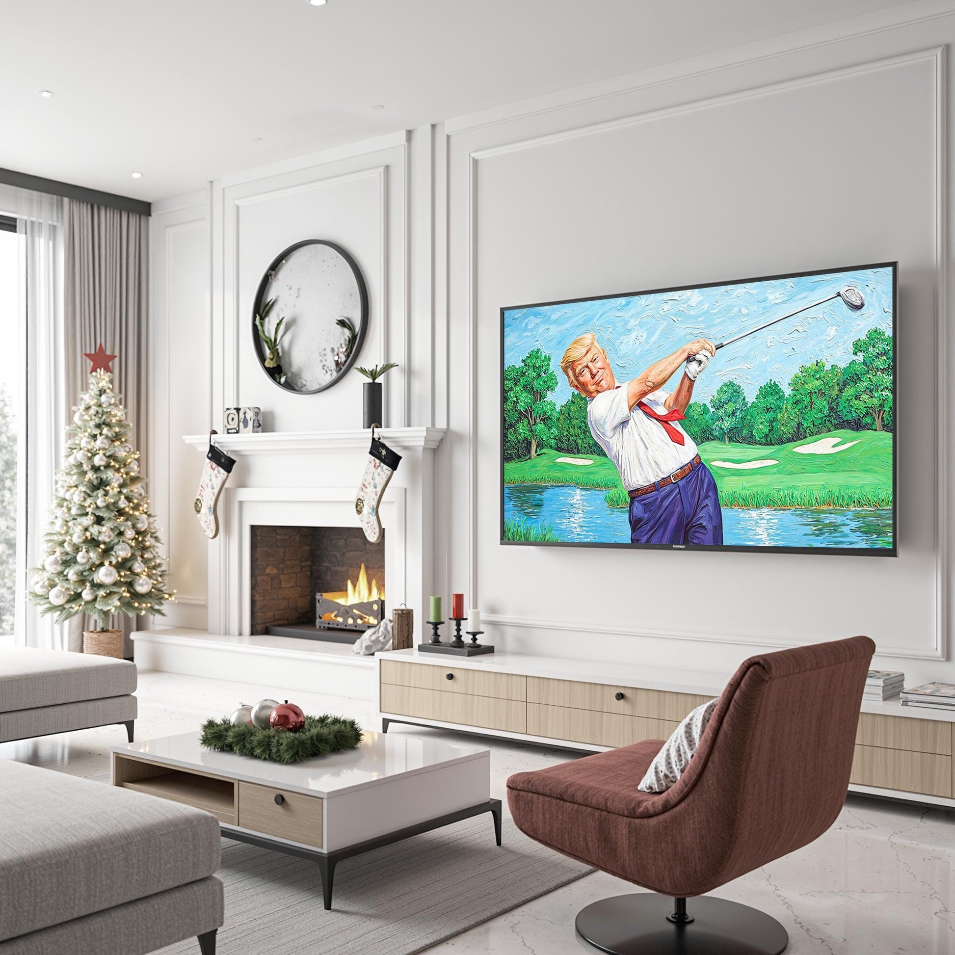 Funny Trump Play Golf Canvas Wall Art, Patriotic Golf Art, Gifts For Golf Lovers