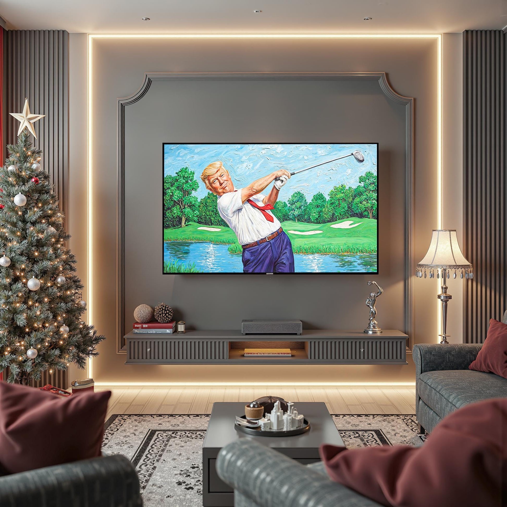 Funny Trump Play Golf Canvas Wall Art, Patriotic Golf Art, Gifts For Golf Lovers