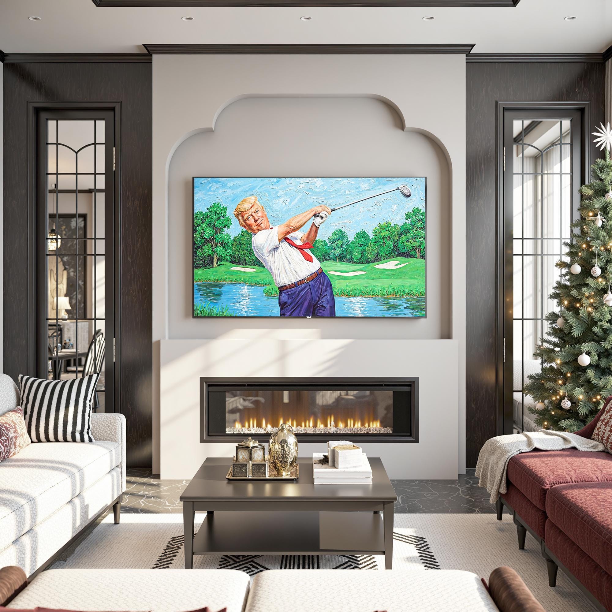 Funny Trump Play Golf Canvas Wall Art, Patriotic Golf Art, Gifts For Golf Lovers