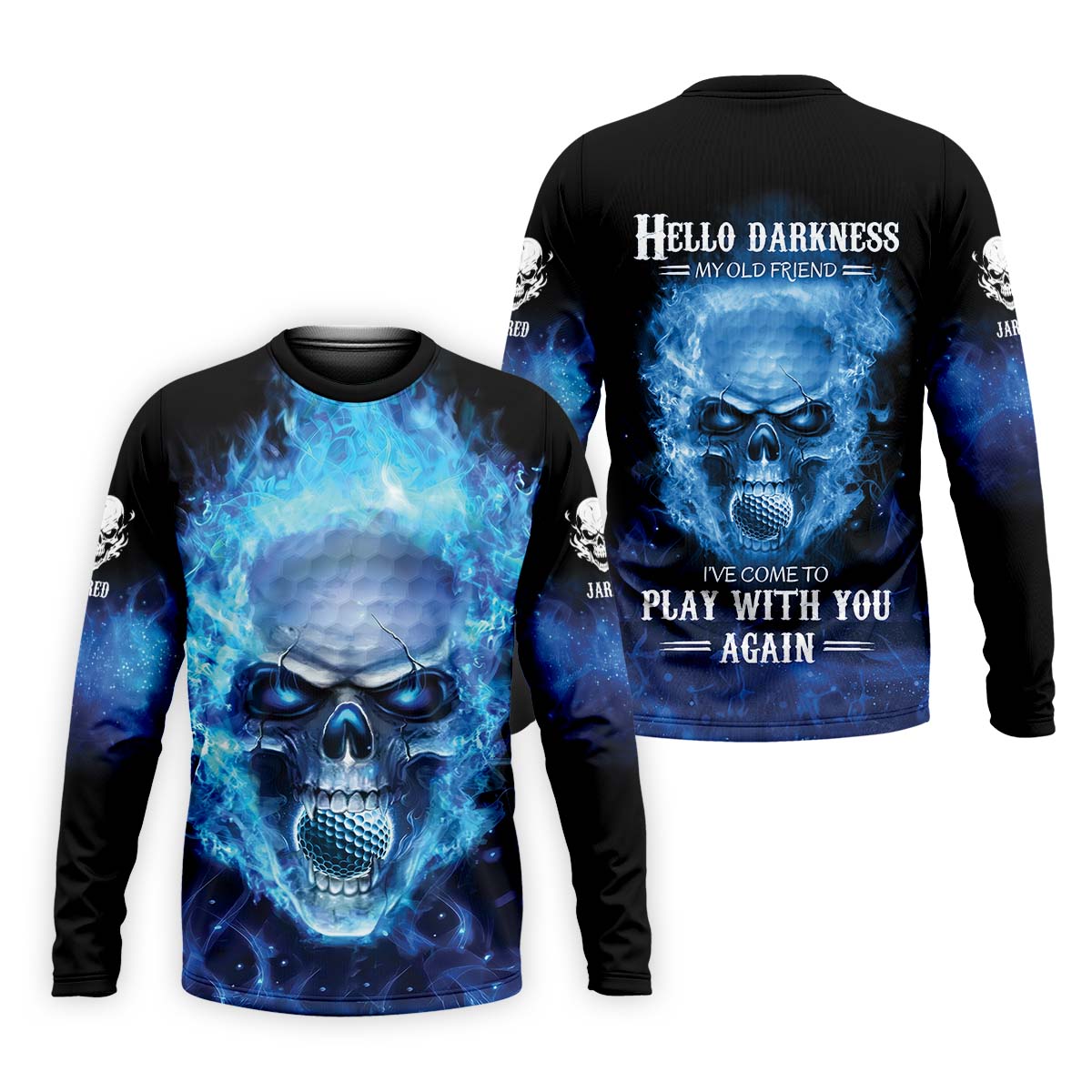 Hello Darkness My Old Friend Blue Flame Skull Golf Polo Shirt, Golf Apparel, Golf Gift For Men