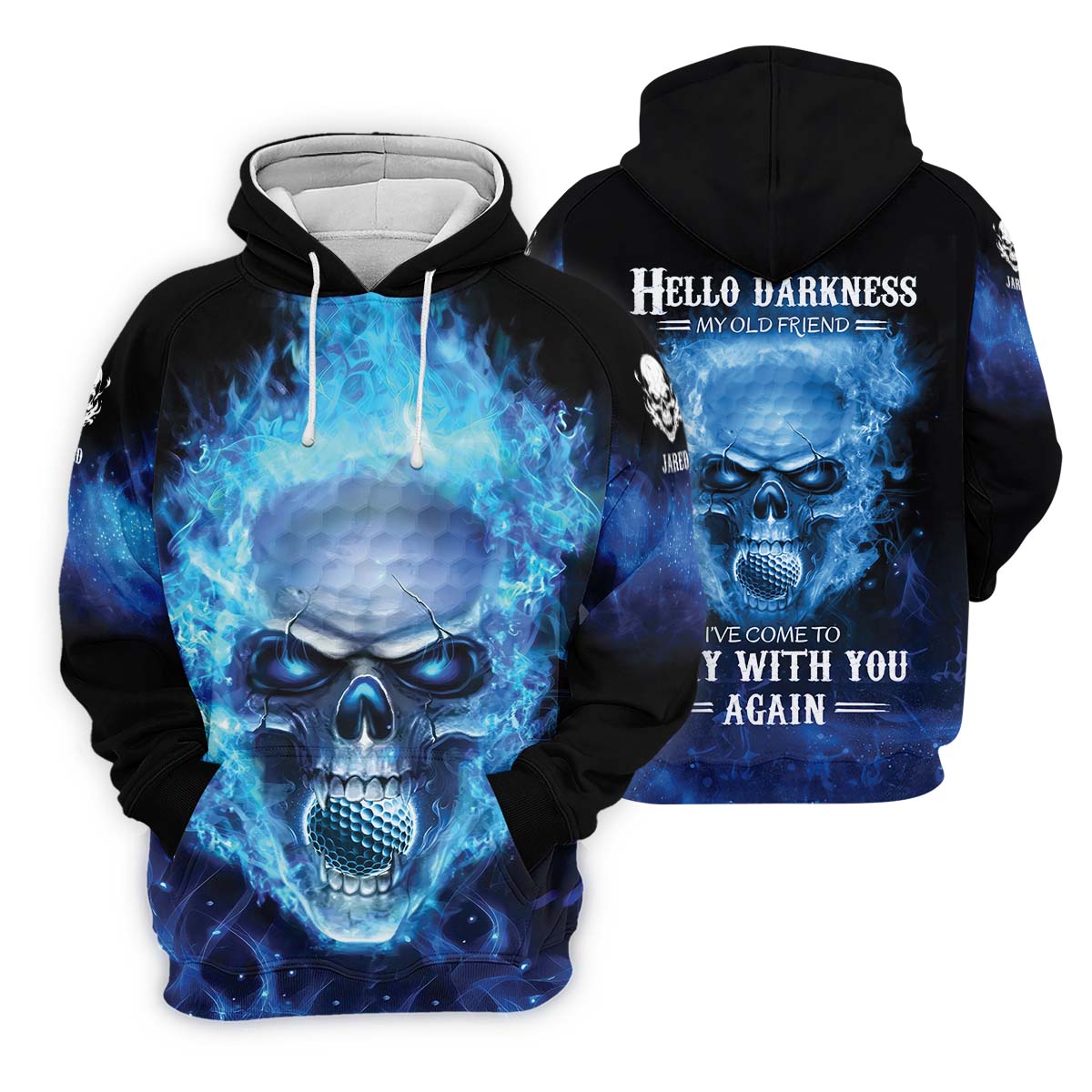 Hello Darkness My Old Friend Blue Flame Skull Golf Polo Shirt, Golf Apparel, Golf Gift For Men