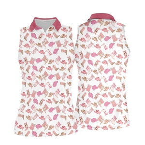 Pink Cowgirl Sleeveless Golf Shirts, Western Golf Shirts Women, Custom Ladies Golf Shirt, Funny Golf Shirt