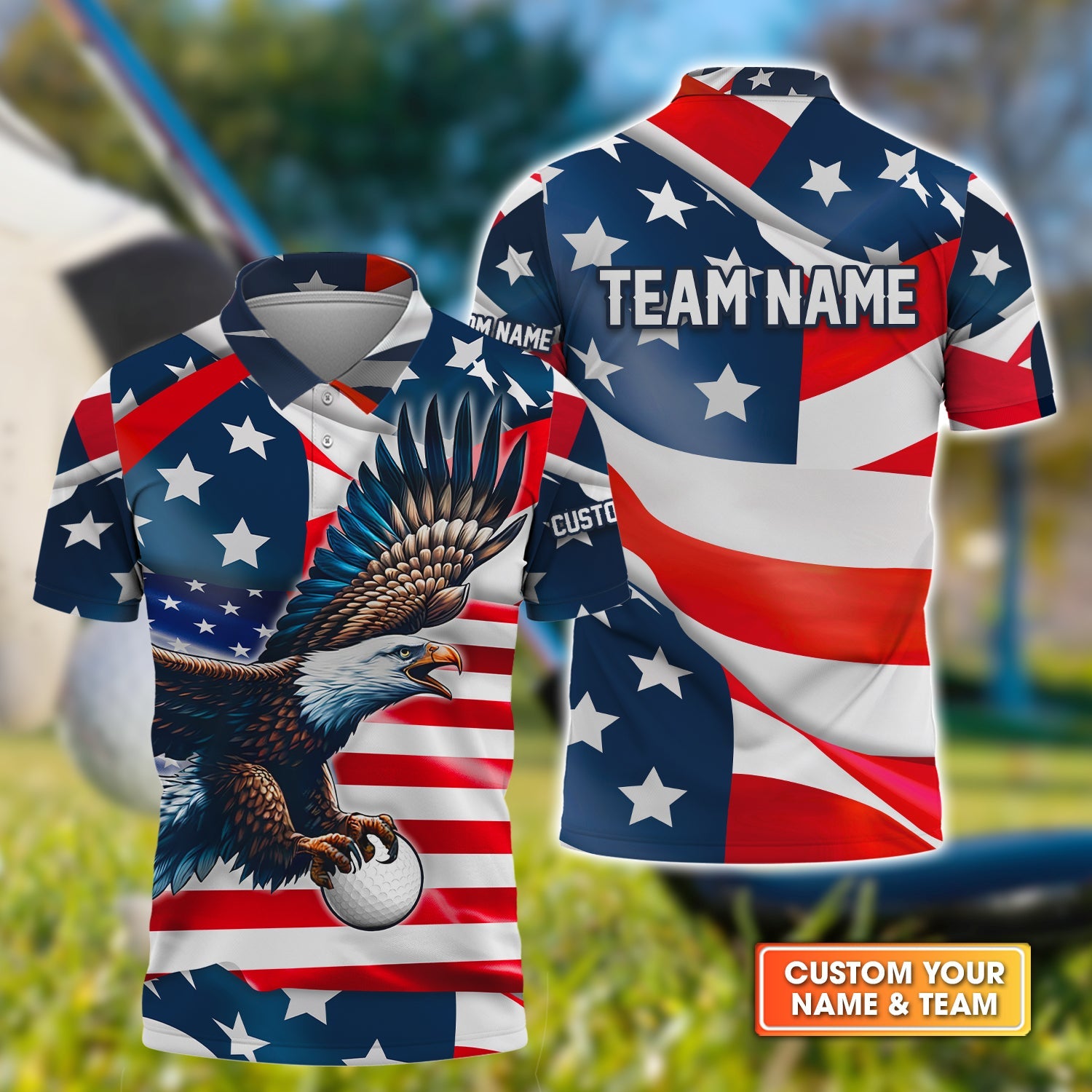 American Flag Custom Golf Polo Shirt, Gift For Golfers, Golf Gift For Men