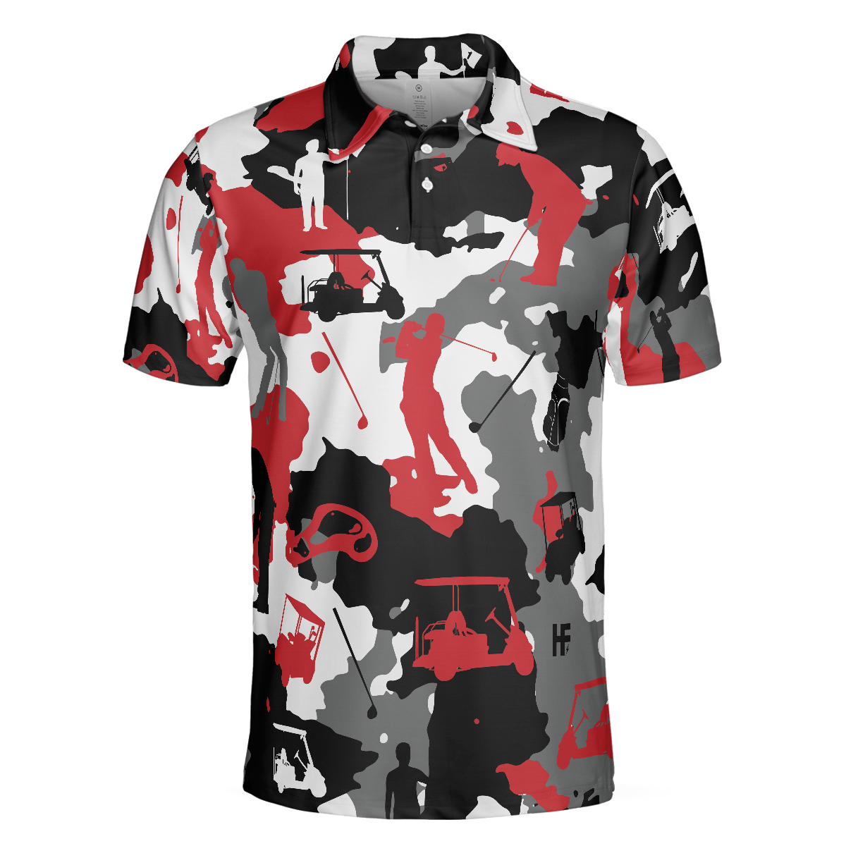 Red Black And White Camouflage Golf Polo Shirt, Golfing Apparel, Golf Clothing, Mens Golf Gift