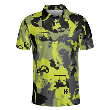 Green And Grey Camouflage Golf Polo Shirt, Golfing Apparel, Golf Clothing, Mens Golf Gift