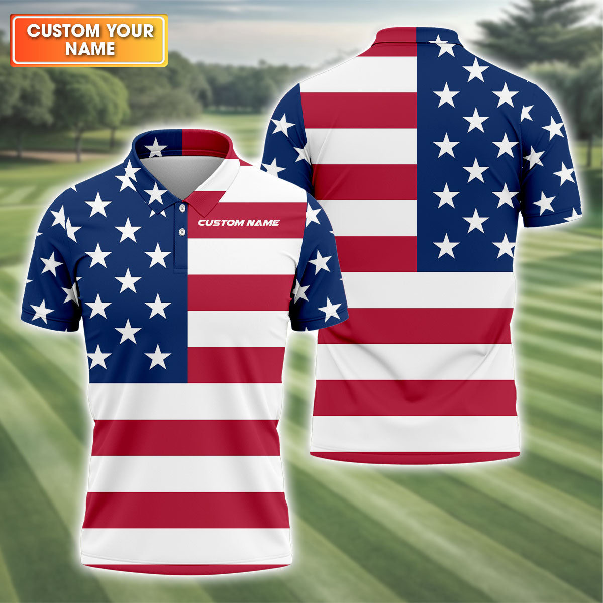 Custom Flag Golf Shirt, Golfing Apparel, Patriotic Golf Shirts, Mens Golf Gift
