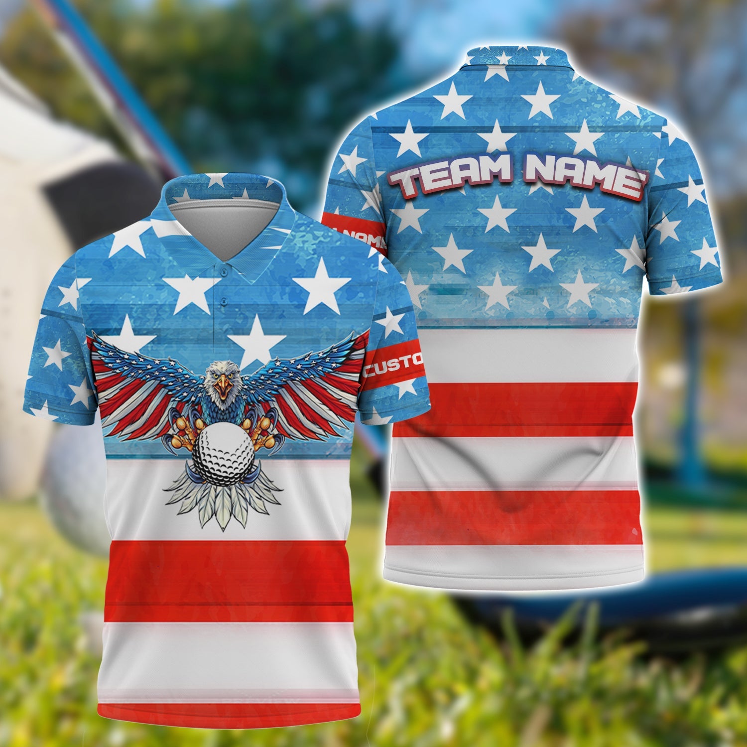 American Flag Eagle Customize Golf Polo Shirt, Gift For Golfers, Golf Gift Ideas
