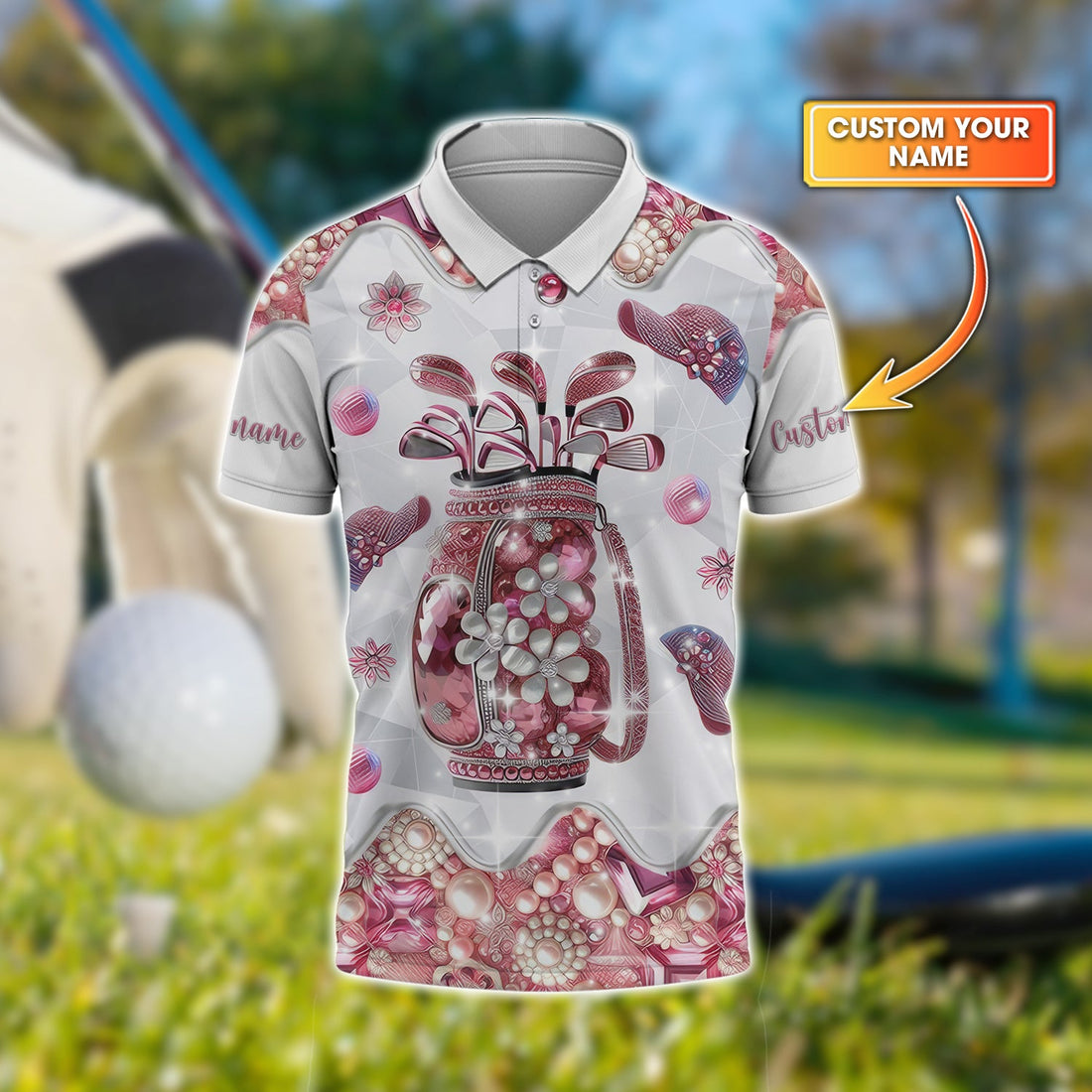 Pink Golf Bag Custom Men's Golf Polo Shirt, Golfing Apparel, Mens Golf Gift, Funny Golf Polos