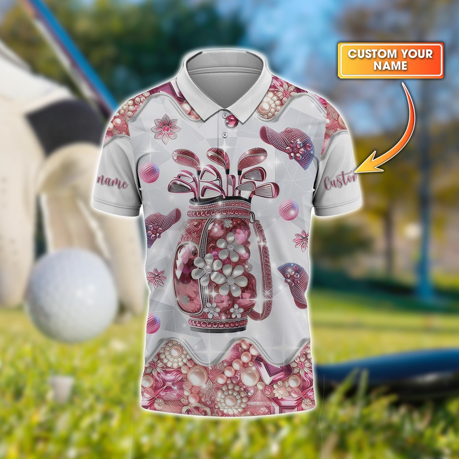 Pink Golf Bag Custom Men's Golf Polo Shirt, Golfing Apparel, Mens Golf Gift, Funny Golf Polos