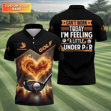 Flaming Heart Custom Men's Golf Polo Shirt, Golfing Apparel, Mens Golf Gift
