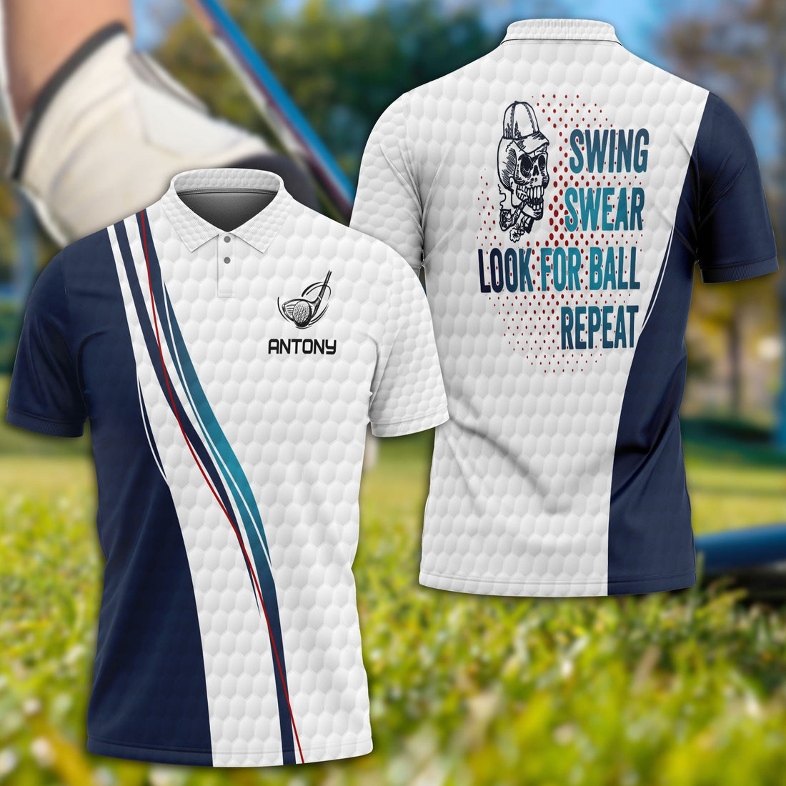 Swing Swear Look For Ball Repeat Personalized Golf Polo Shirt, Golf Shirt, Gift For Golfers