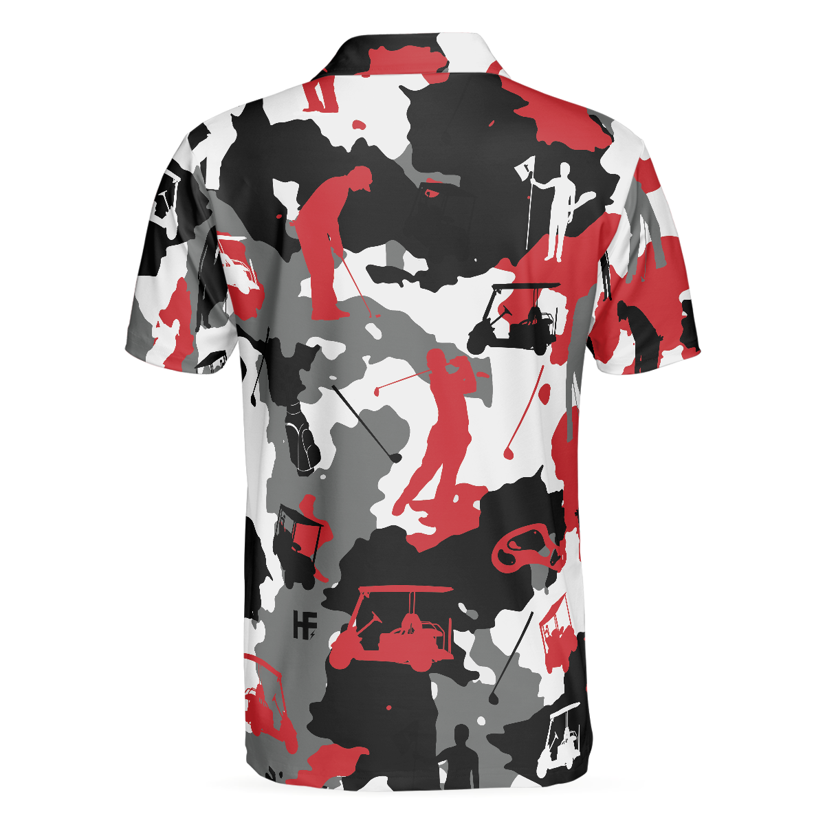 Red Black And White Camouflage Golf Polo Shirt, Golfing Apparel, Golf Clothing, Mens Golf Gift