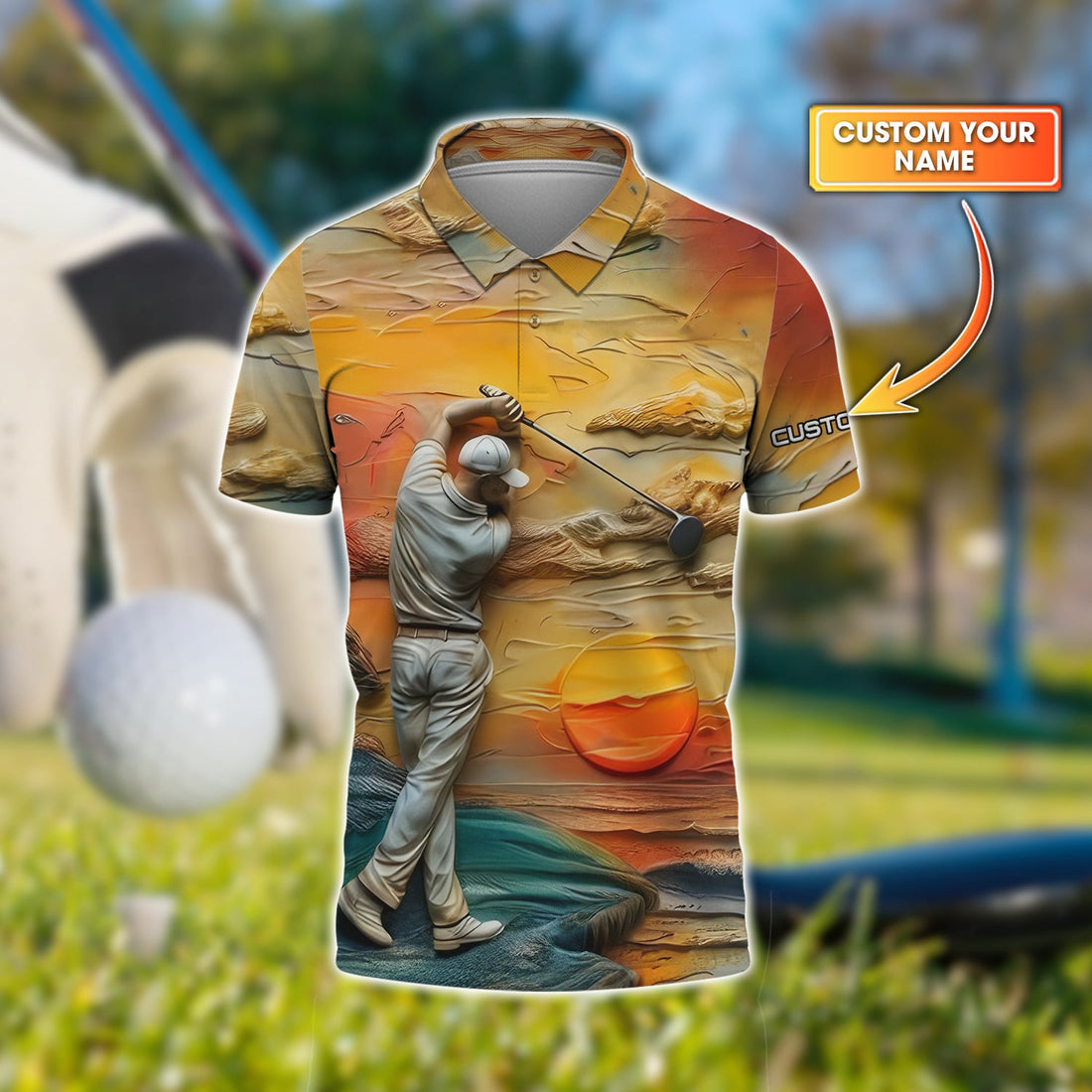 Golder Hour Golf Polo Shirt, Golfing Apparel, Golf Gift For Men