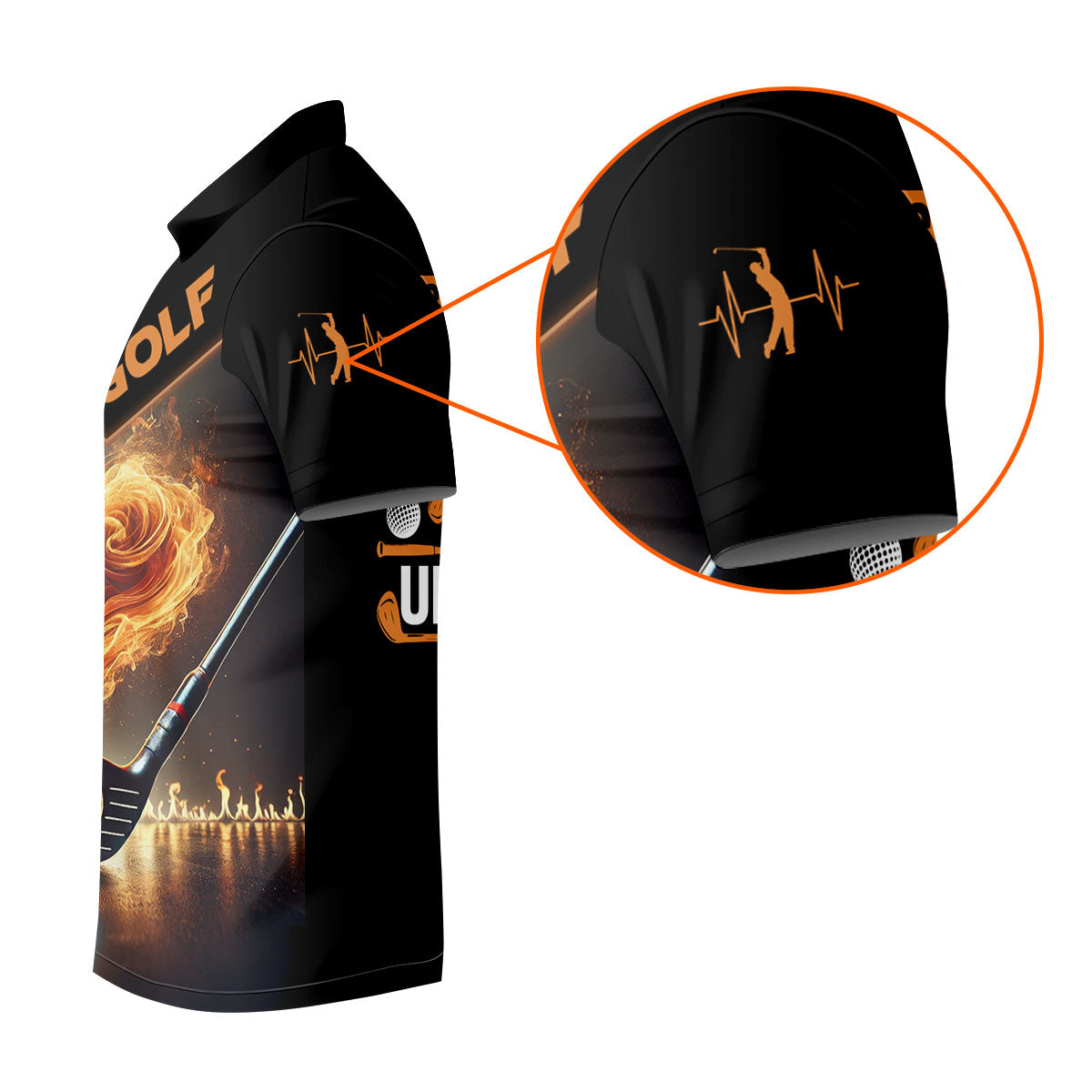 Flaming Heart Custom Men's Golf Polo Shirt, Golfing Apparel, Mens Golf Gift