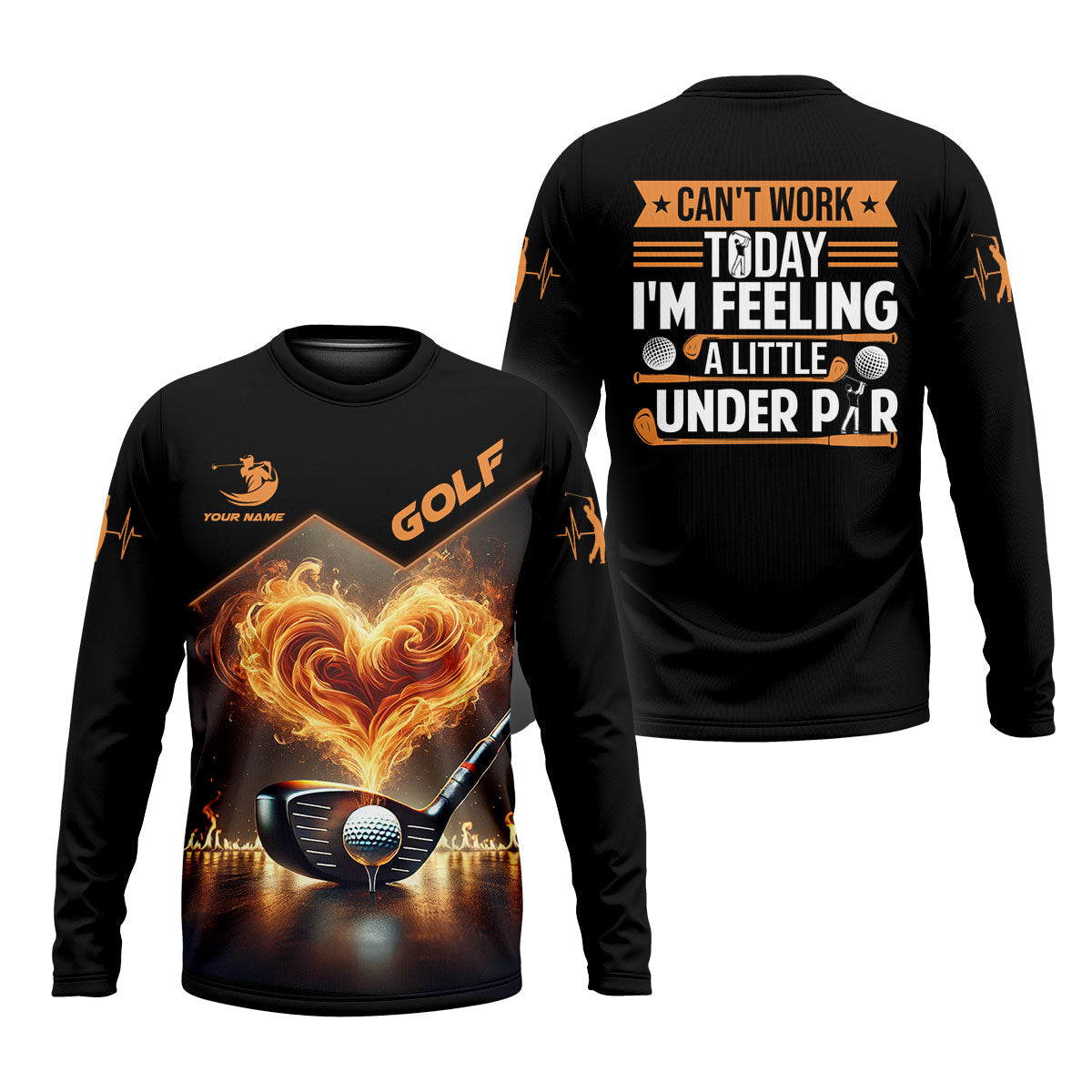 Flaming Heart Custom Men's Golf Polo Shirt, Golfing Apparel, Mens Golf Gift