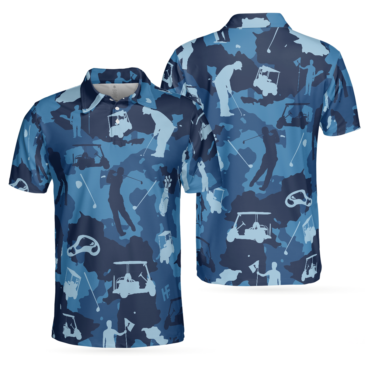 Blue Camouflage Golf Polo Shirt, Golfing Apparel, Golf Clothing, Mens Golf Gift