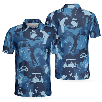 Blue Camouflage Golf Polo Shirt, Golfing Apparel, Golf Clothing, Mens Golf Gift