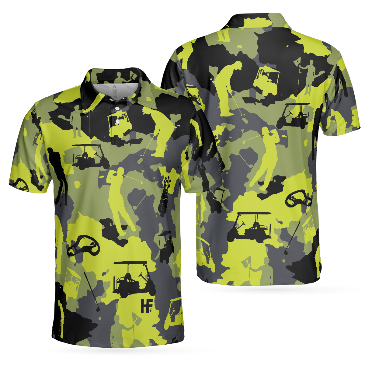 Green And Grey Camouflage Golf Polo Shirt, Golfing Apparel, Golf Clothing, Mens Golf Gift