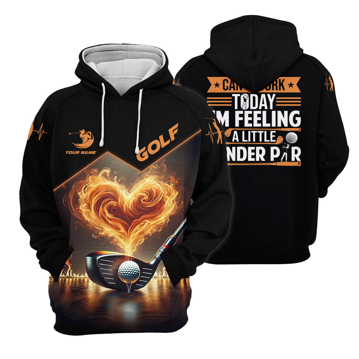 Flaming Heart Custom Men's Golf Polo Shirt, Golfing Apparel, Mens Golf Gift