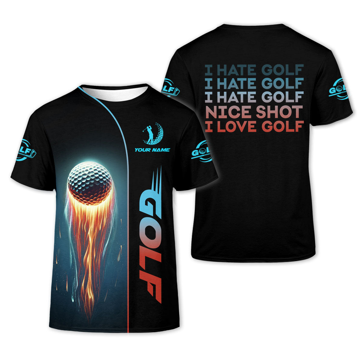 I Hate Golf Nice Shot I Love Golf, Shooting Star Custom Men's Golf Polo Shirt, Golfing Apparel, Mens Golf Gift