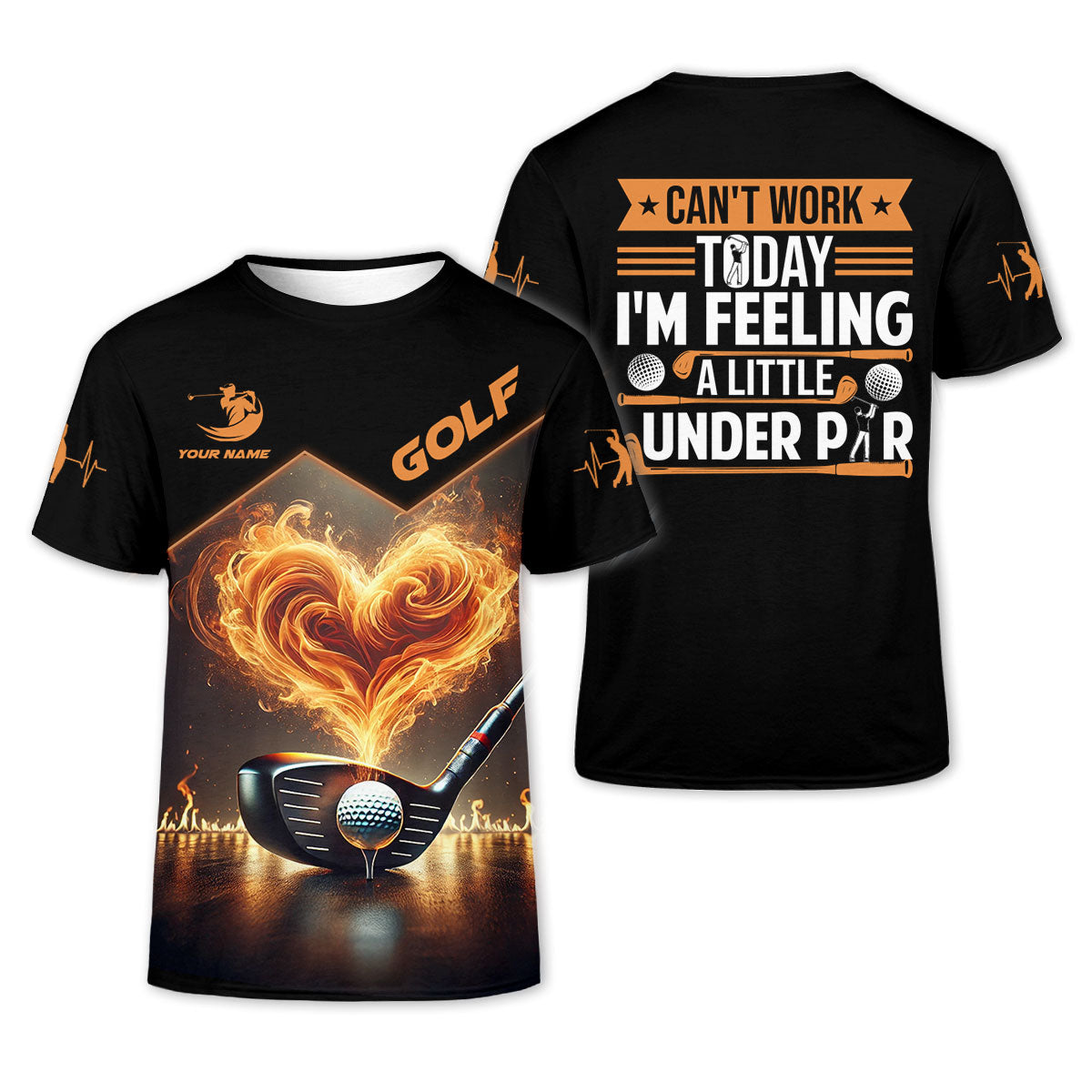 Flaming Heart Custom Men's Golf Polo Shirt, Golfing Apparel, Mens Golf Gift