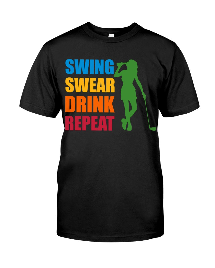 Swing Swear Drink Repeat Womens Golf Polo Shirt, Womens Golf Gifts