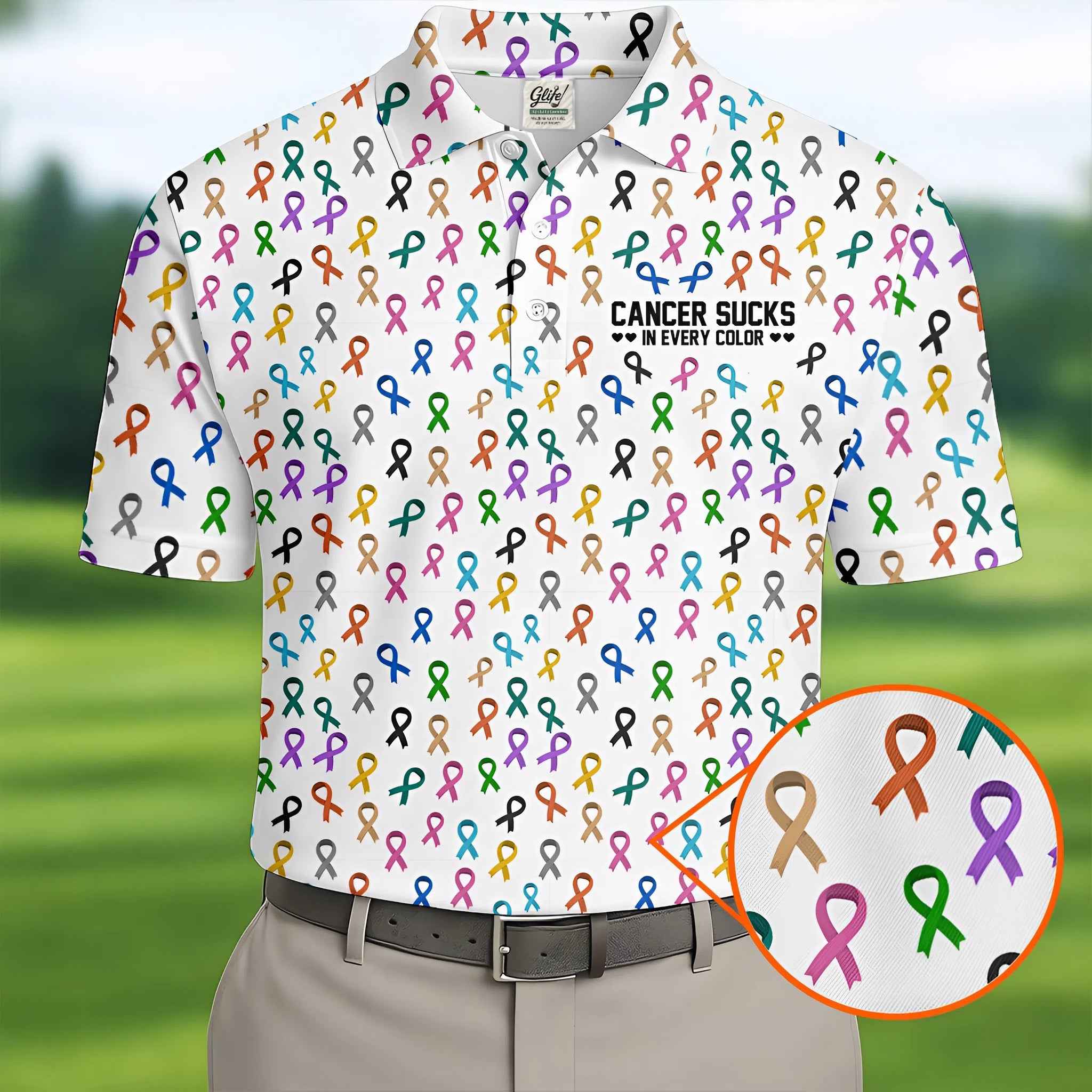 Cancer Sucks In Every Color Men's Polo Shirt, Cancer Awareness Shirt, Cancer Survivor Shirt, Golf Gift For Men